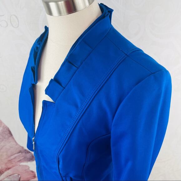 White House Black Market blue jacket with ruffle collar Size 2 - Picture 10 of 12